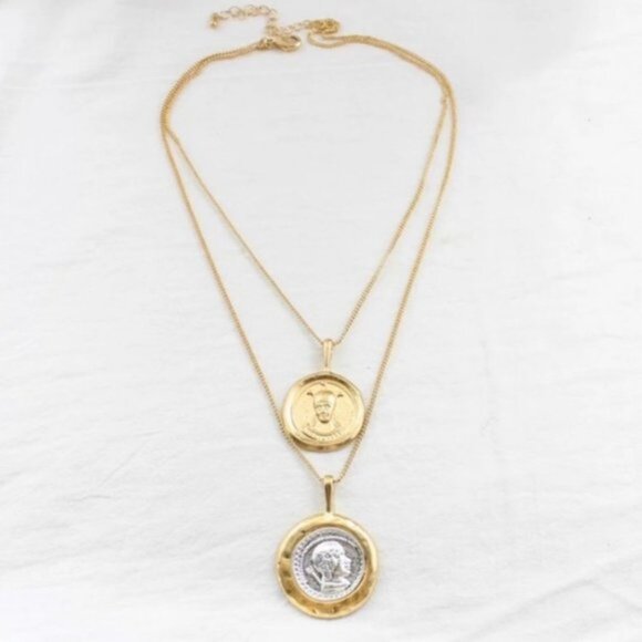 NEW Gold Vintage Coin Double Layer Necklace - Picture 2 of 2